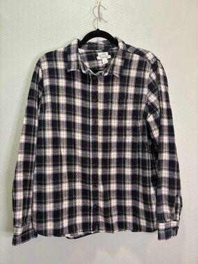 L.L.Bean Slightly Fitted Plaid Flannel Shirt Women’s XL Blue Green